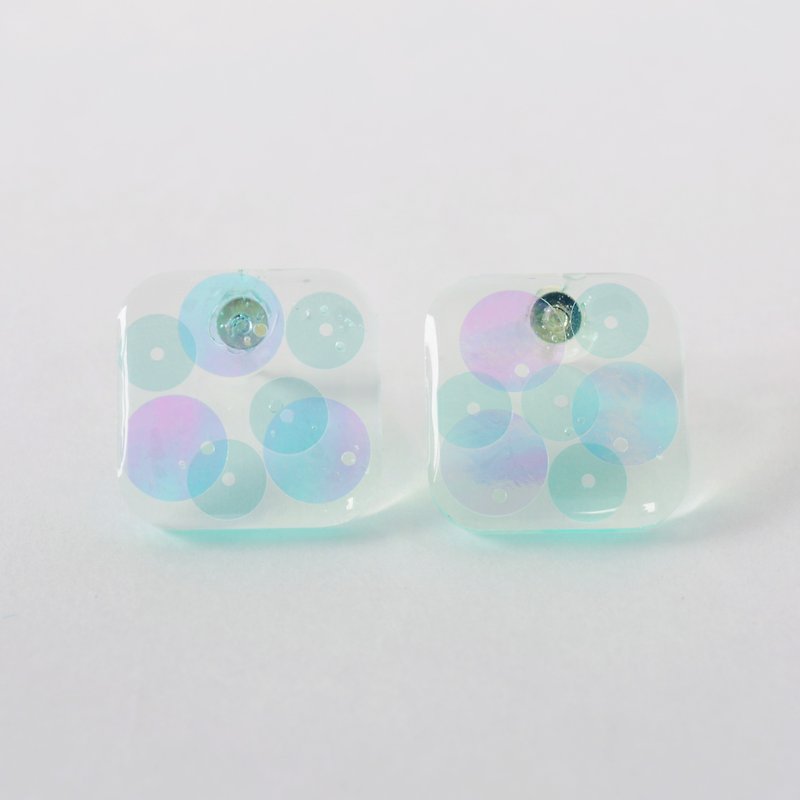 氣泡耳環 方形玻璃 - 耳環/耳夾 - 壓克力 透明