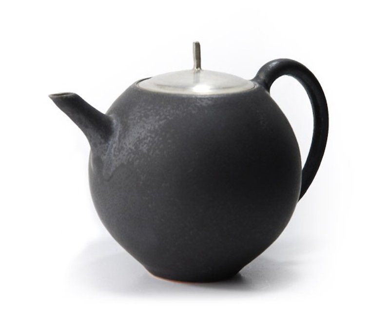 Evening twilight black glazed silver color teapot (round) - แก้วไวน์ - วัสดุอื่นๆ สีดำ