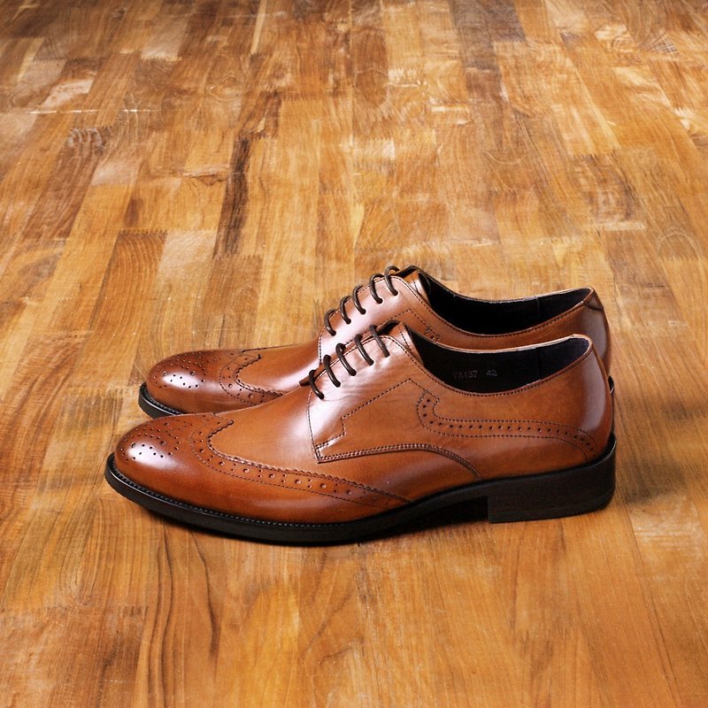 Vanger elegant and beautiful ‧Modern Yingshi brogue carved leather shoes Va137 classic brown - รองเท้าอ็อกฟอร์ดผู้ชาย - หนังแท้ สีนำ้ตาล