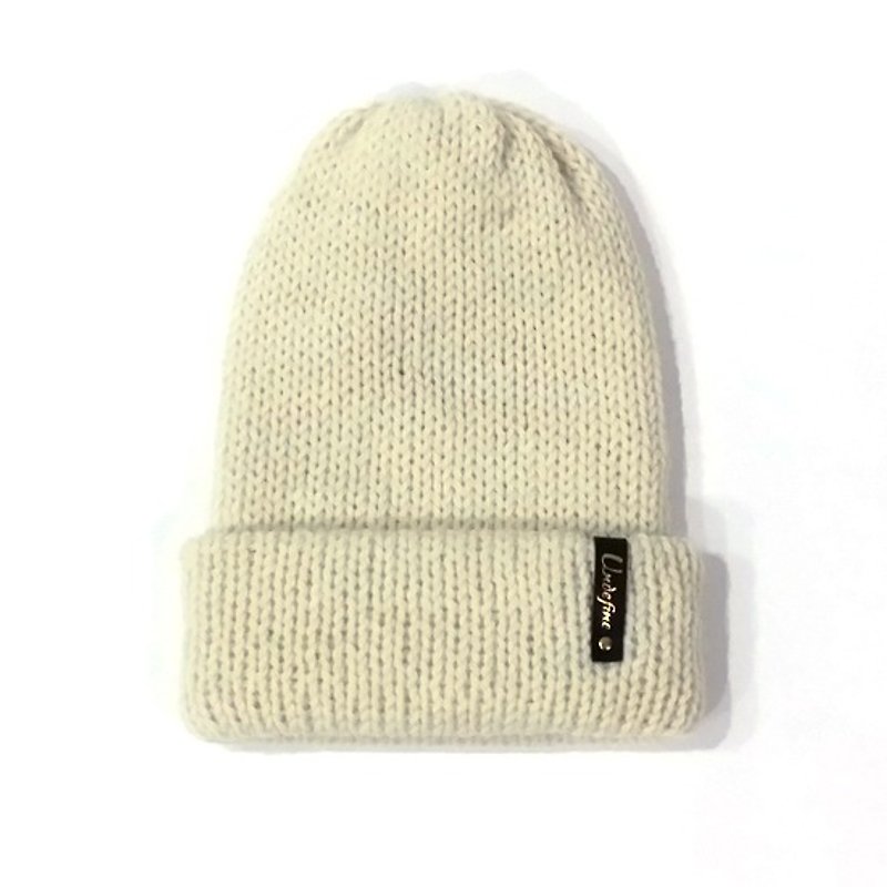 冬日手作簡約米白羊毛針織帽-只想要頂素帽子 - 帽子 - その他の素材 ホワイト