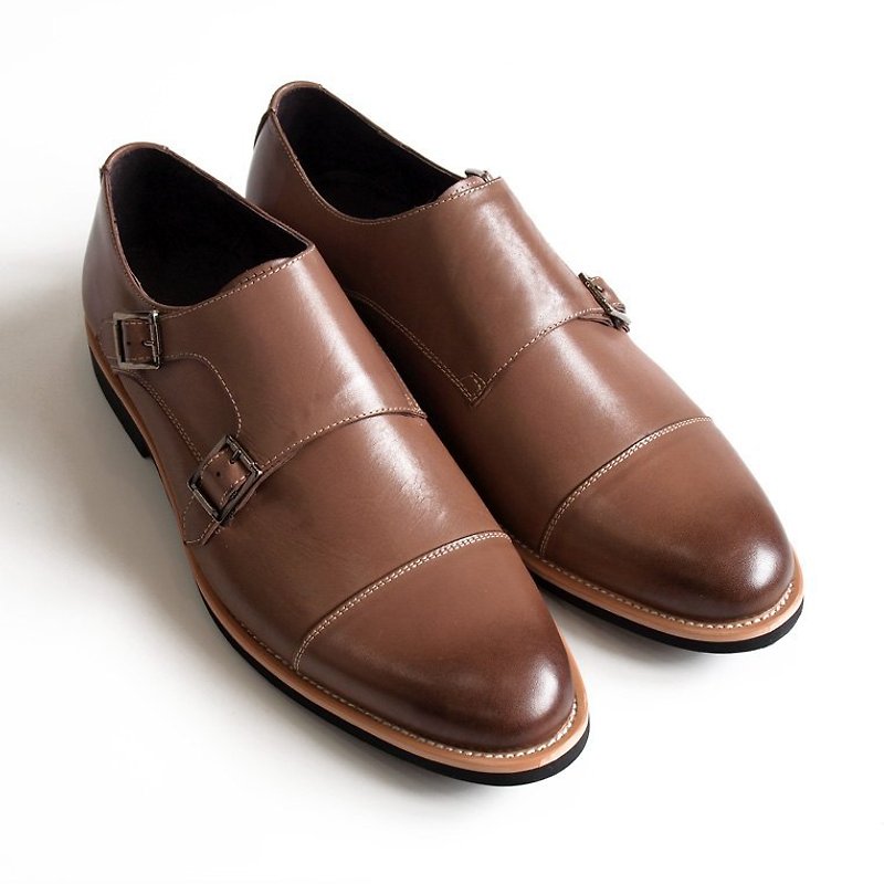 【LMdH] C1B07-89手描き革ヌバック革の靴は、オープンプットツイル‧‧ブラウン送料無料ムンク - 革靴 メンズ - 革 ブラウン