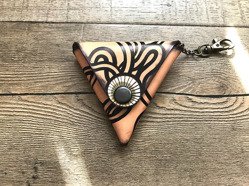 POPO│Eye of Life│Original hand-painted key ring. Triangle leather bag - ที่ห้อยกุญแจ - หนังแท้ สีดำ
