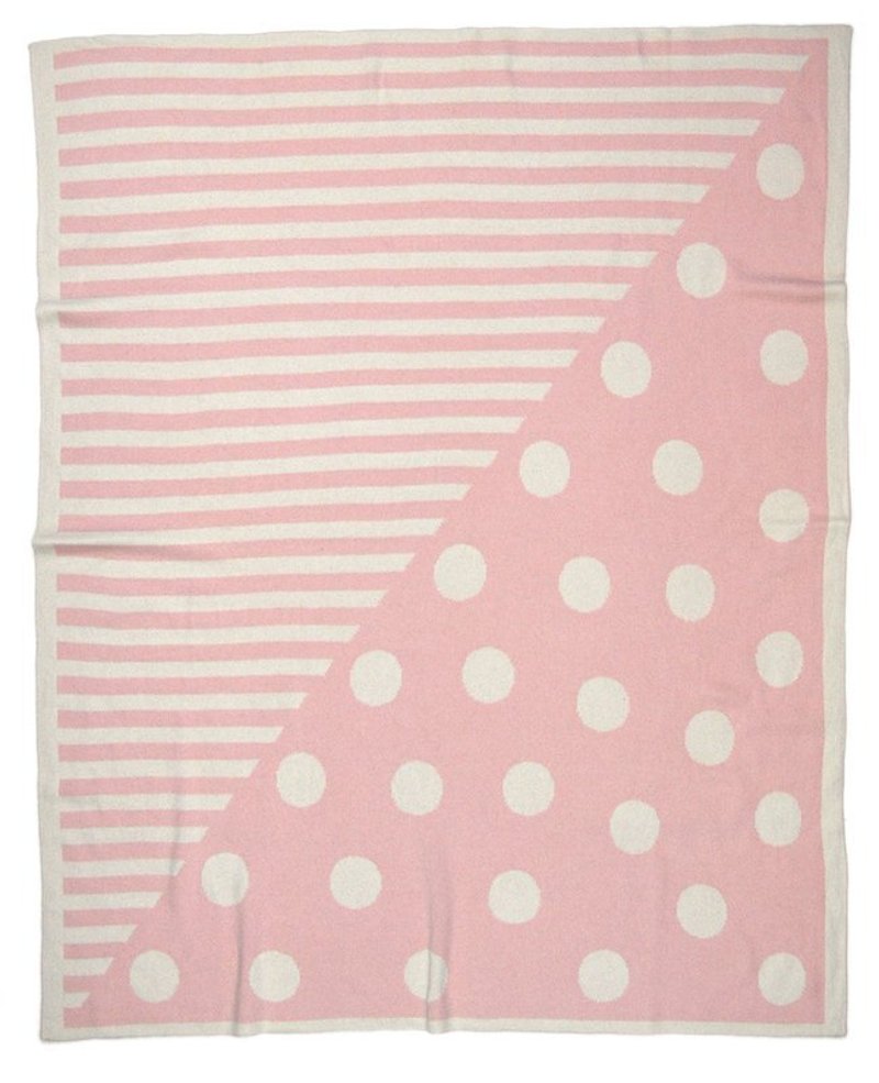點點條紋羊絨混紡嬰兒毯｜雙面圖案 - 床包/寢具 - 其他材質 