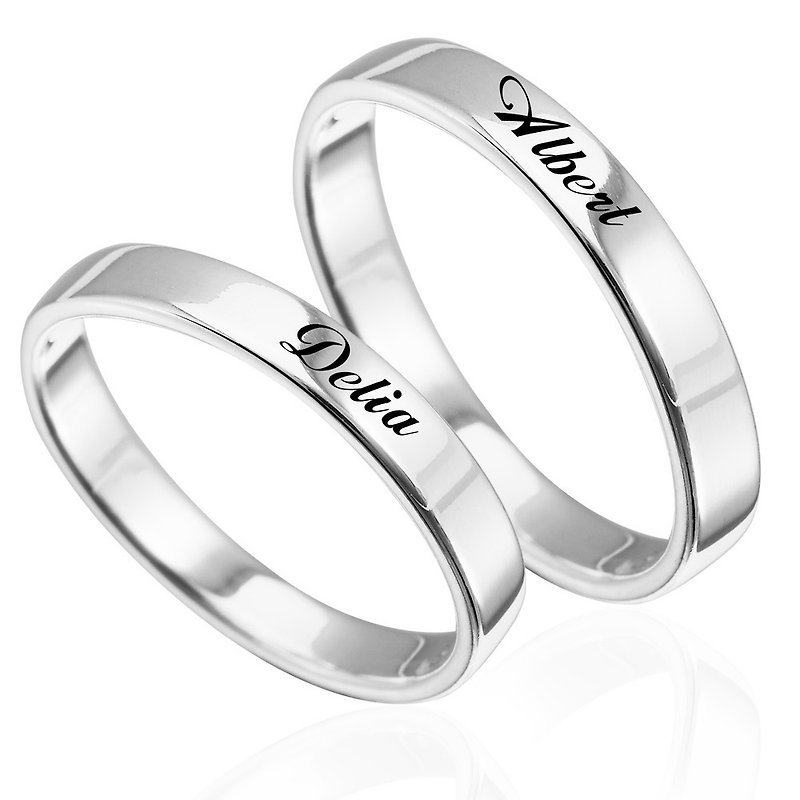 Customized Couple Rings Couple Rings 4mm Flat Lettering English Text Name Sterling Silver Ring - Couples' Rings - Sterling Silver Silver