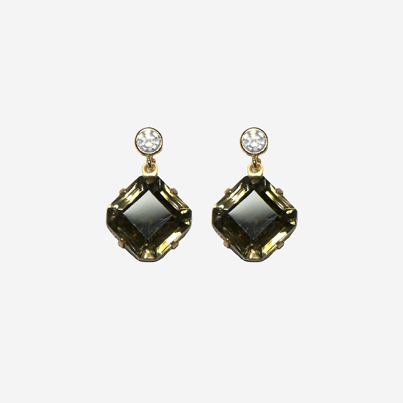 [Indigo] Miss Miss Olive green olive green earrings - Earrings & Clip-ons - Other Metals Green
