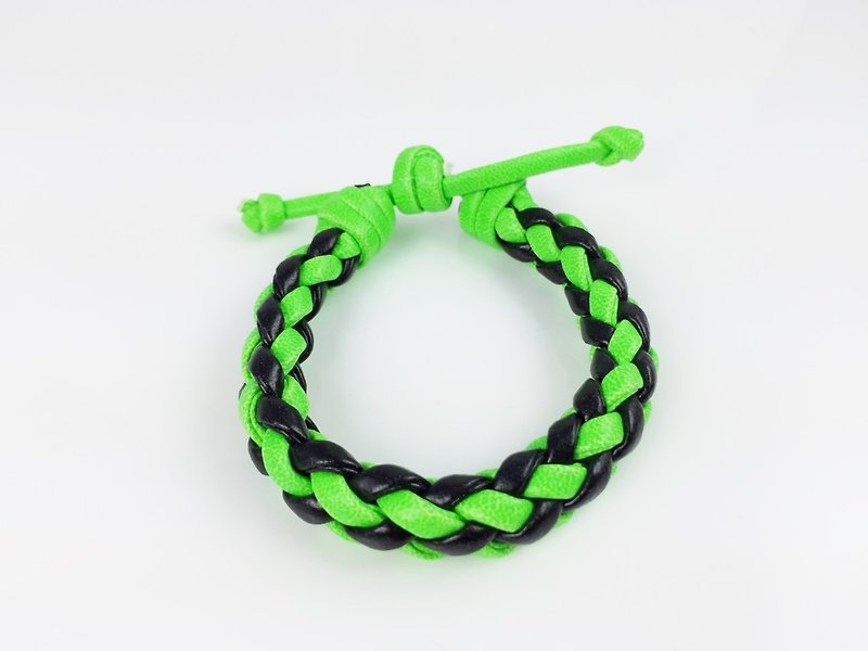 Fluorescent green black four-stranded braid - Bracelets - Genuine Leather Green
