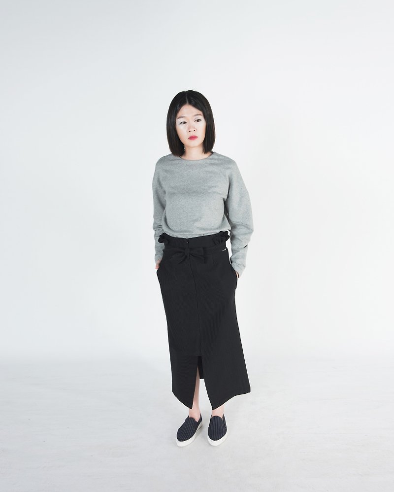 Nysa Asymmetrical Sleeves Logo Sweatshirt - Women's Tops - Cotton & Hemp Gray