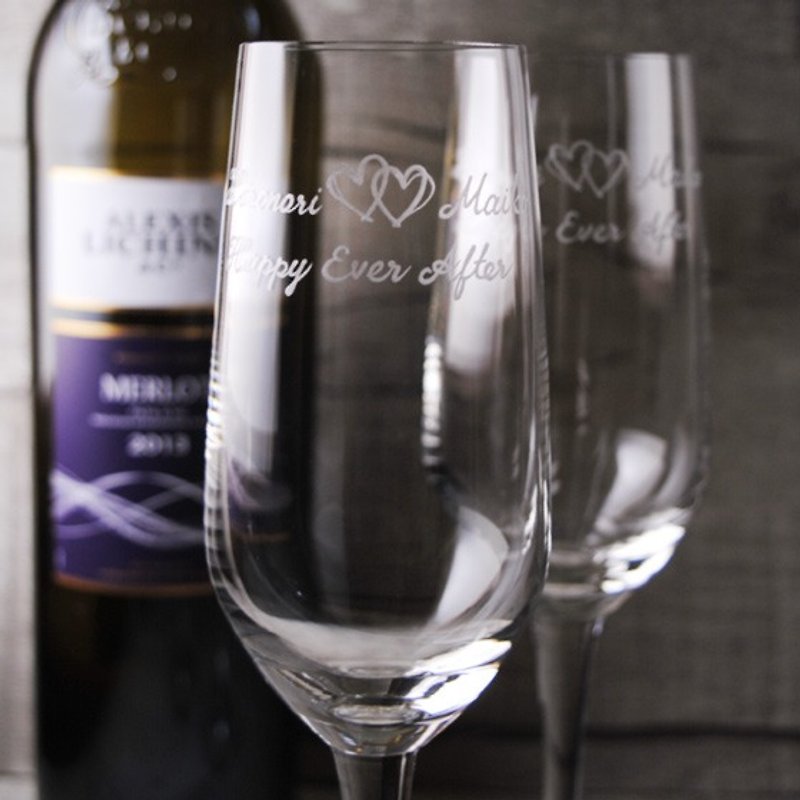 (Pair of Price) 185cc [Double Love Wedding Gift] Wedding Champagne Glasses - Bar Glasses & Drinkware - Glass Black
