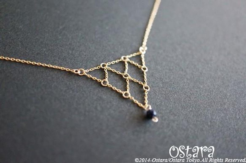 【14KGF】Necklace,14KGF Net Chain Triangle,Blue Gold Stone - ネックレス - 金属 