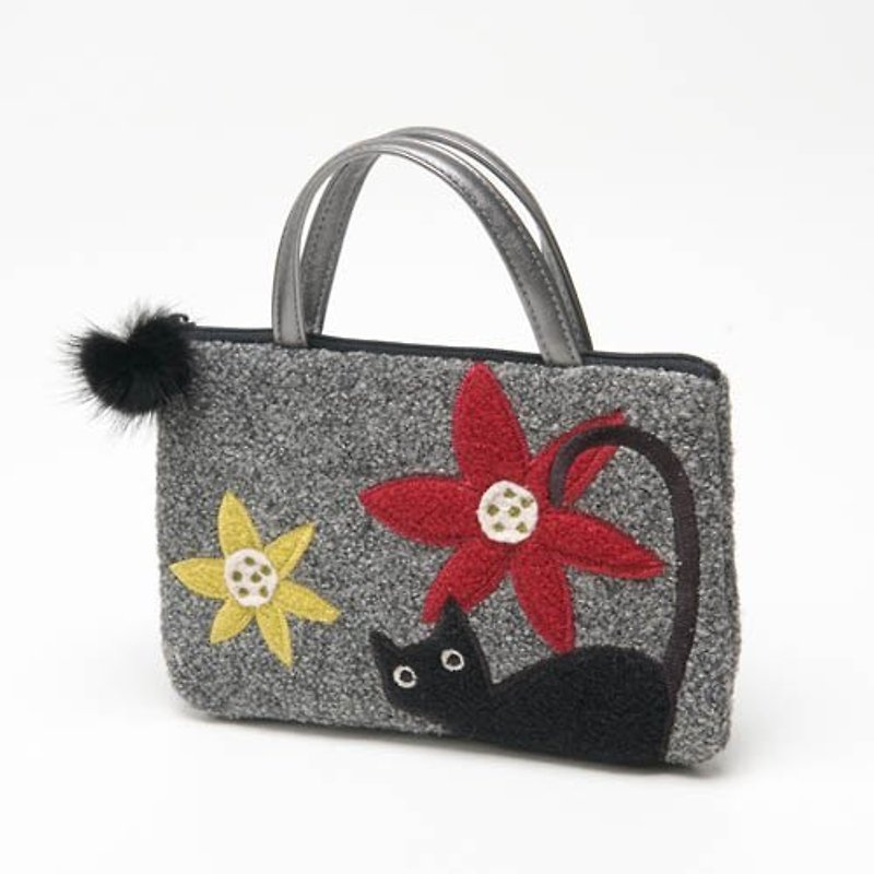 Something New cats small handbag - gray - กระเป๋าถือ - ขนแกะ สีเทา