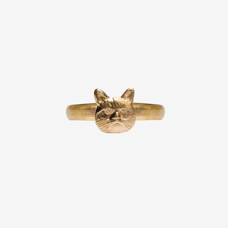 [Indigo] 貓咪黃銅戒指 - 戒指 - 其他金屬 金色