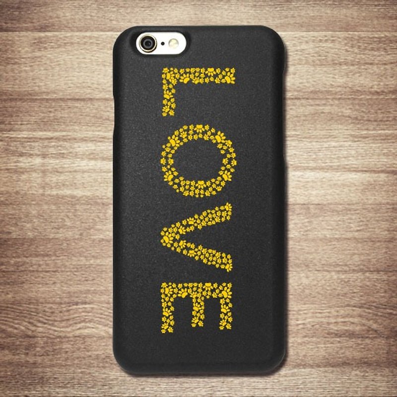 [ニャースター、黄色ミミの足跡、LOVE] iPhone黒電話ケース - スマホケース - プラスチック イエロー