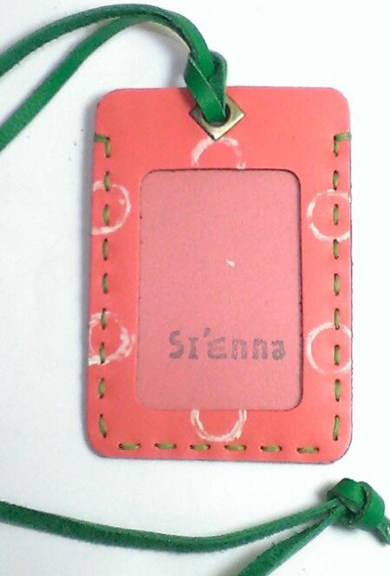 Sienna證件夾(夕陽橘色配綠線白圈) - ที่ใส่บัตรคล้องคอ - หนังแท้ สีม่วง