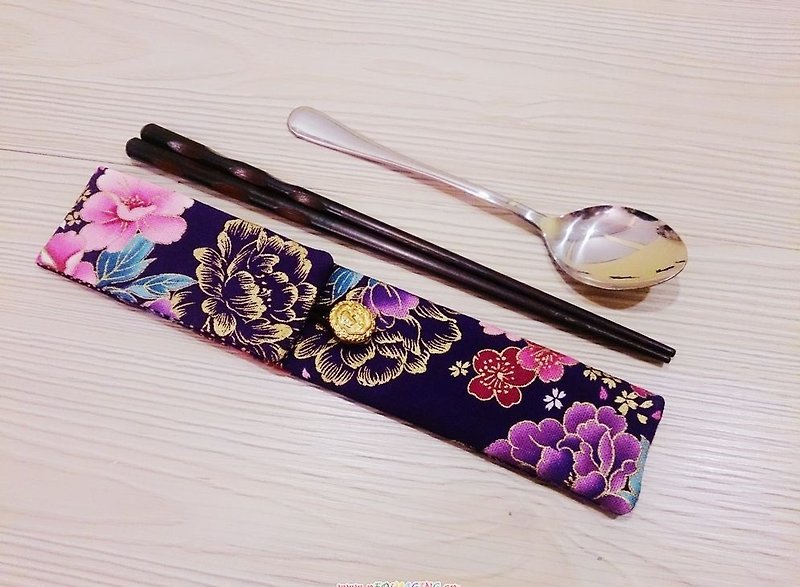 棉麻布 環保筷子套 雙層筷子袋 日系風/紫色款 - ตะเกียบ - วัสดุอื่นๆ สีม่วง