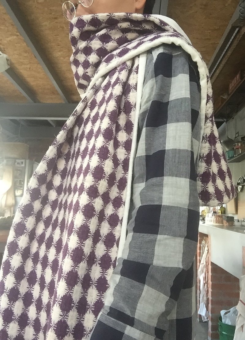Only one! Handmade knitted wool mixed coarse cotton scarves on both sides - Scarves - Cotton & Hemp Purple