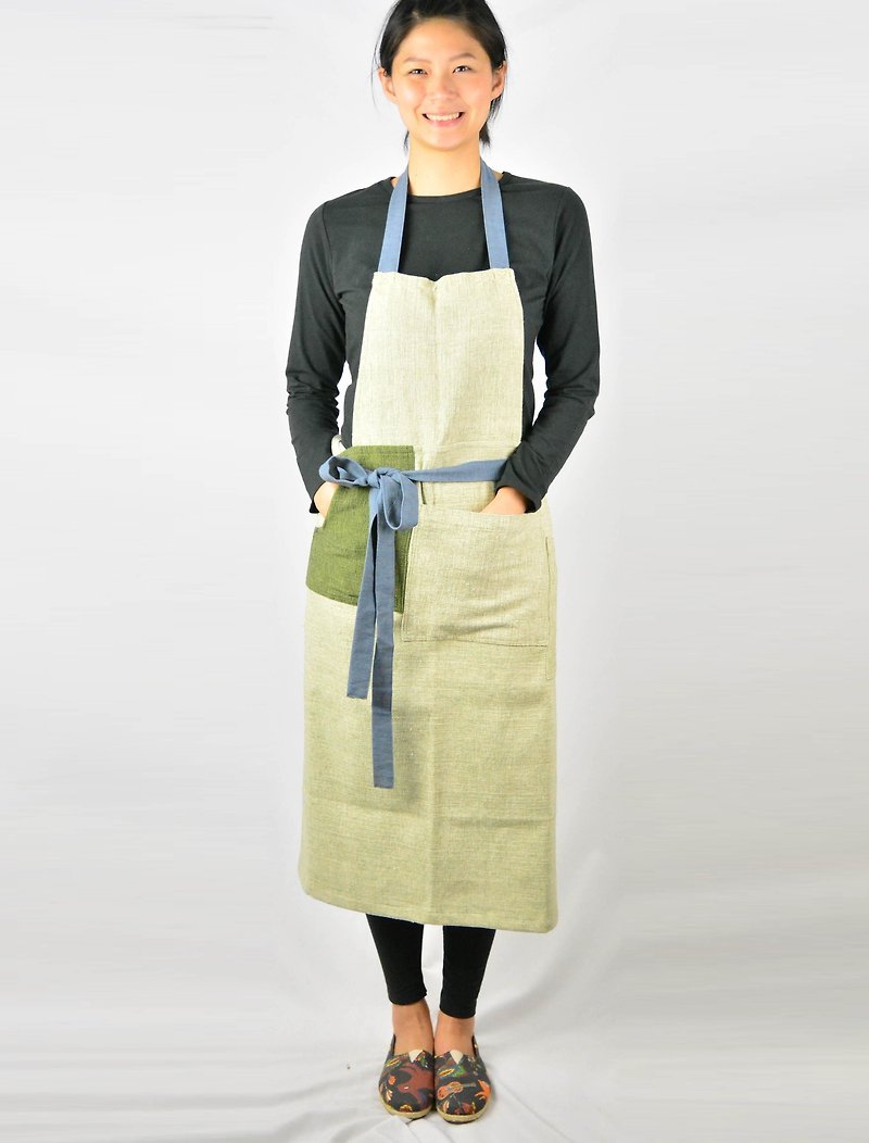 Hand-woven strap overalls inverted T version _ _ _ off-white + green, fair trade - Aprons - Cotton & Hemp White