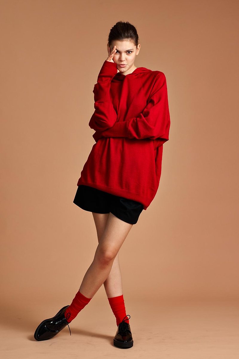Red Women Merino Wool Sweater - Women's Sweaters - Other Materials Red