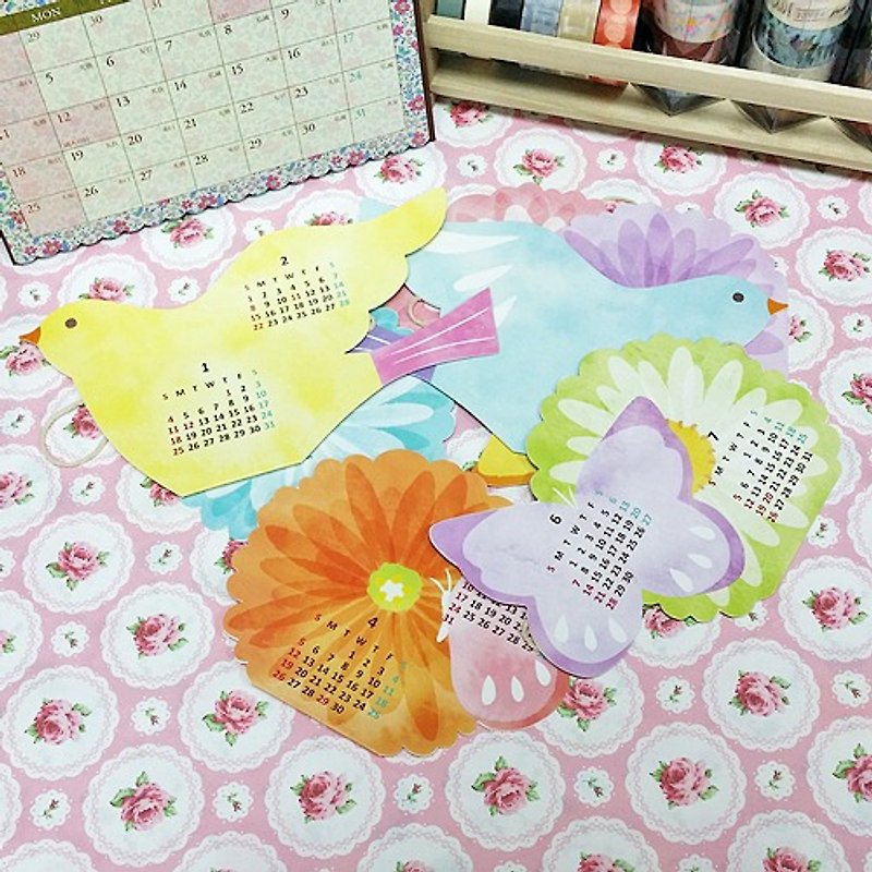 日本 amifa 2015 花與鳥造型裝飾月曆 (27709) - 筆記簿/手帳 - 紙 多色