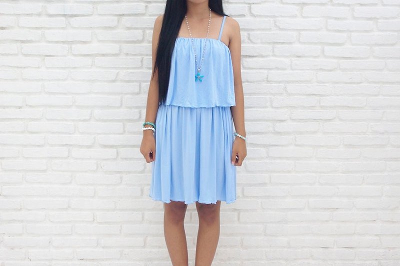 2015 New! Frill camisole Short dress <Blue> - ชุดเดรส - วัสดุอื่นๆ สีน้ำเงิน