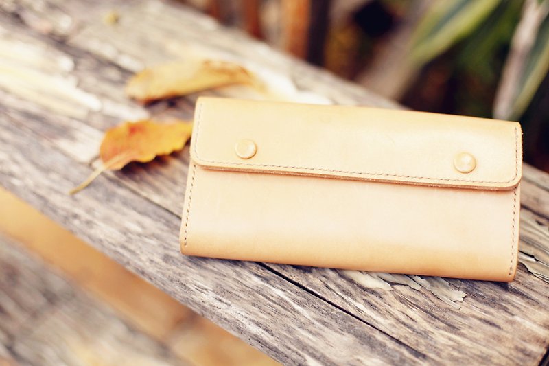 [Good day] handmade vegetable tanned leather folder simple long - กระเป๋าสตางค์ - หนังแท้ สีนำ้ตาล