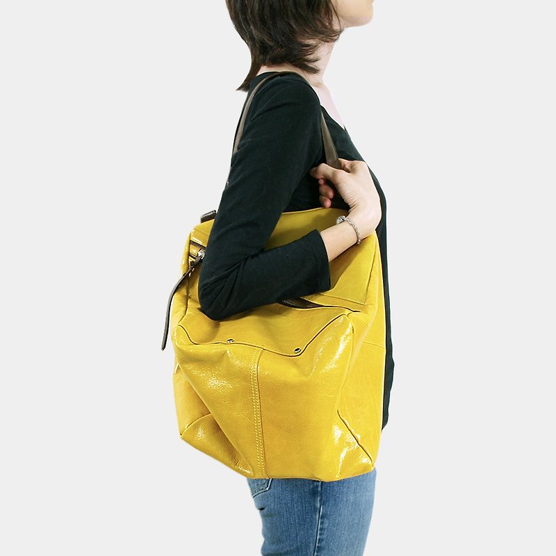 Influxx Qb Large Leather / Messenger Bag - Spectra Yellow - Messenger Bags & Sling Bags - Genuine Leather Yellow