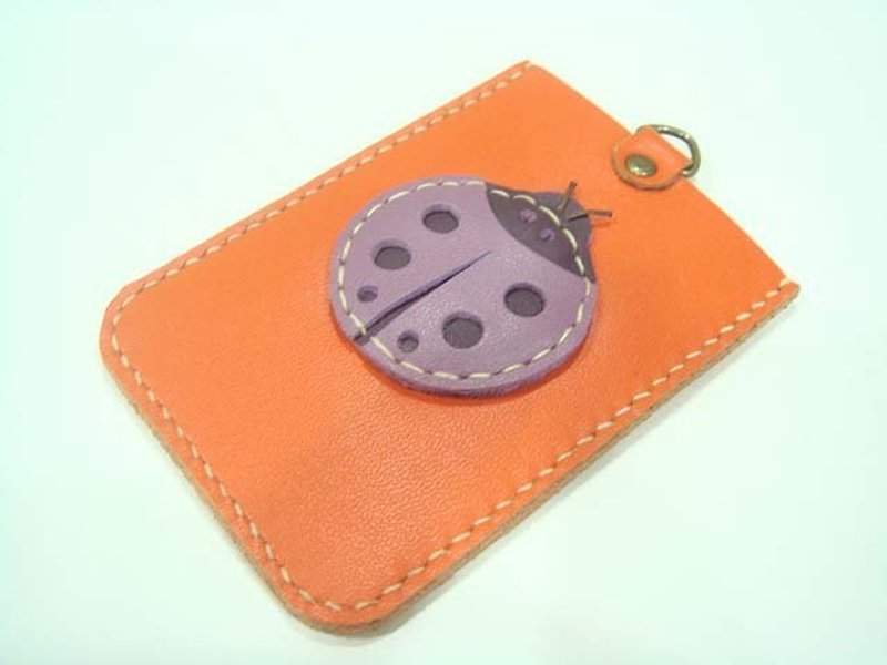 {Leatherprince 手工皮革} 台灣MIT 橘色 瓢蟲 純手工牛皮 證件夾,悠遊卡夾 / Ladybug leather cardholder ( Orange ) - ที่ใส่บัตรคล้องคอ - หนังแท้ 