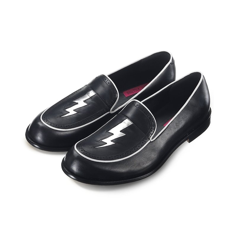 Loafers Bead Lightning M1136 Black - Men's Oxford Shoes - Genuine Leather Black