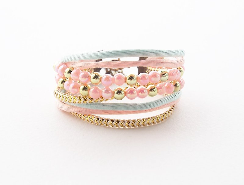 Wrap bracelet - pastel bracelet - multistand bracelet - kawaii cute lolita - sweet accessories - cute bracelet - peach - mint - สร้อยข้อมือ - วัสดุอื่นๆ หลากหลายสี