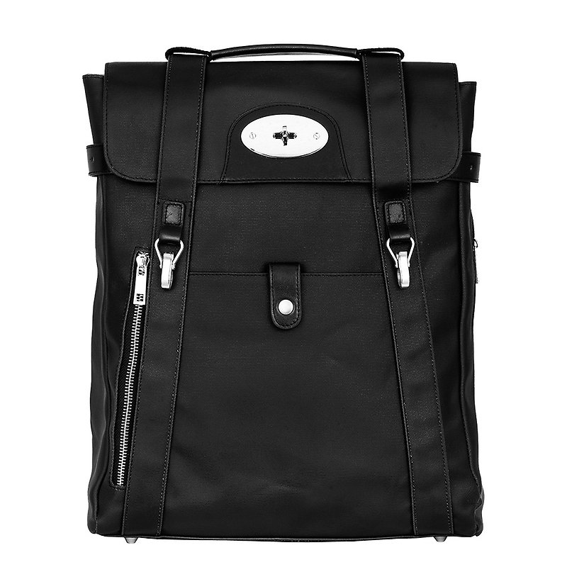 15 inches | Baker | Three-use backpack | Black | Canvas with leather | Winning works - กระเป๋าเป้สะพายหลัง - ผ้าฝ้าย/ผ้าลินิน สีดำ
