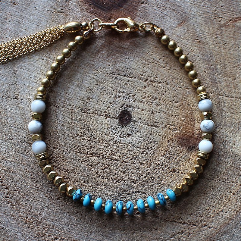 Muse natural wind series NO.44 turquoise white plessite brass bracelet - Bracelets - Other Materials Blue