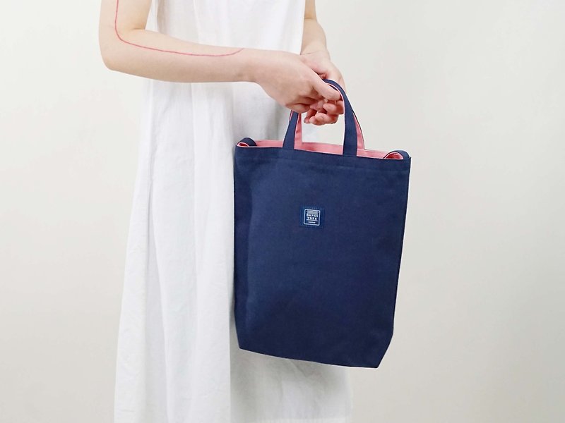 雙色帆布三用袋 _ 深藍+粉紅 - 側背包/斜孭袋 - 其他材質 藍色