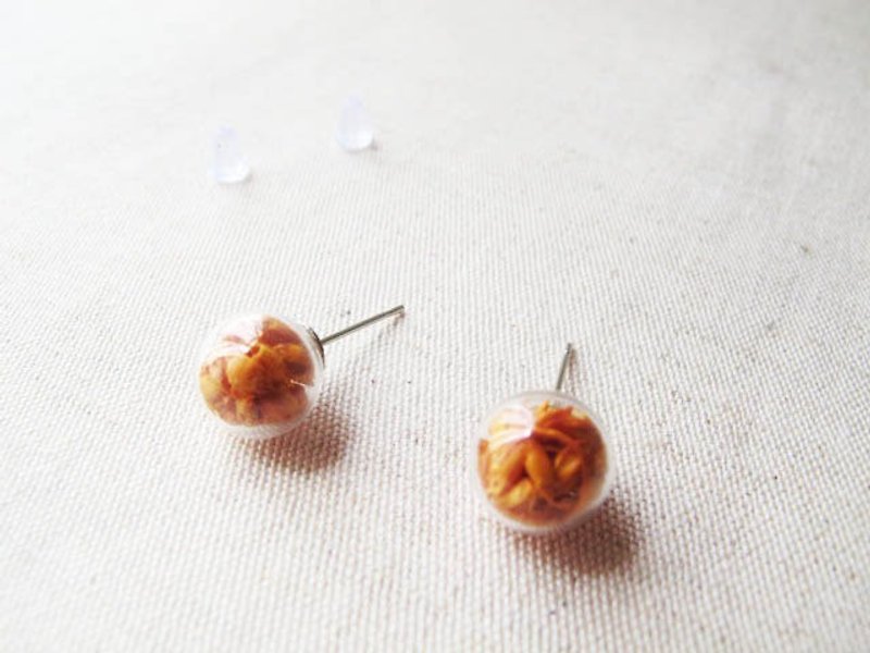 * Rosy Garden * Mango Yellow Sorghum Dry Flower Glass Ball Earrings Replaceable Ears - Earrings & Clip-ons - Glass Orange