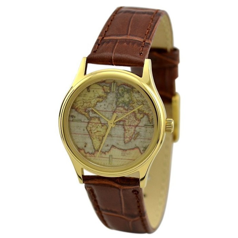 女庄古地圖手錶 (世界1) - 女錶 - 其他金屬 金色