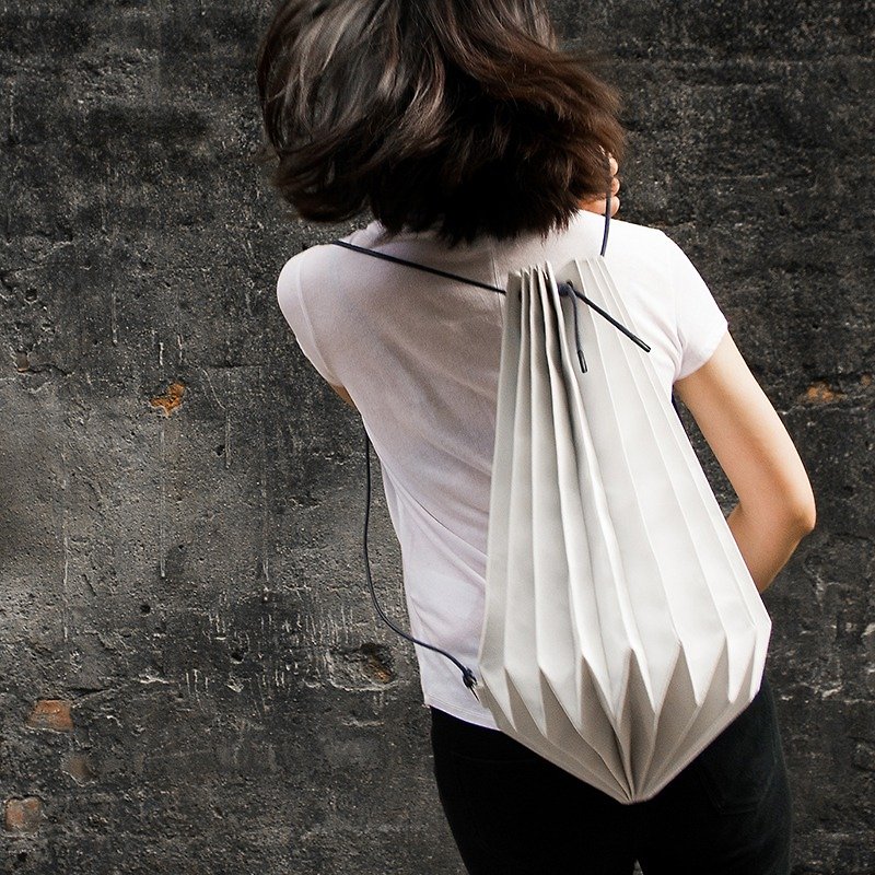 Orika No.1 - Handmade Drawstring Backpack - กระเป๋าหูรูด - วัสดุอื่นๆ ขาว