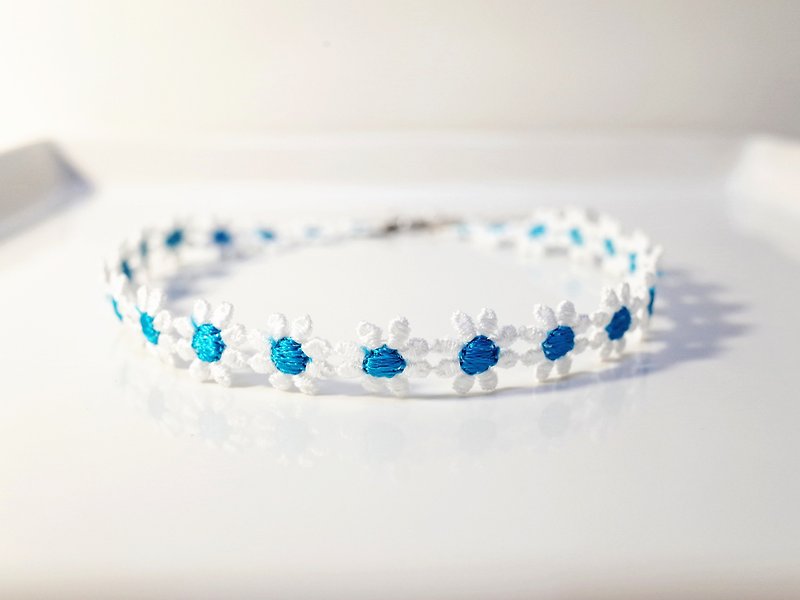 White+Light Blue Choker , Flower Necklace - Necklaces - Other Materials Blue