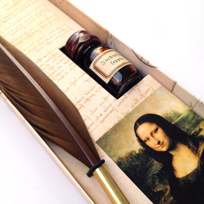 LEVI07  Mona Lisa Writing Set- Quill Pen + Ink / Francesco Rubinato - ปากกาจุ่มหมึก - วัสดุอื่นๆ สีนำ้ตาล