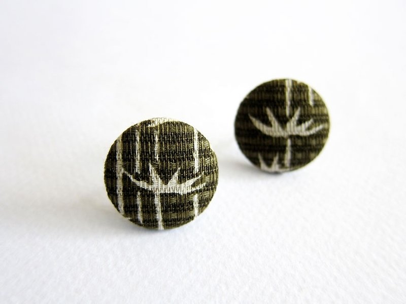 Cloth buckle earrings bamboo forest can be used as clip earrings - Earrings & Clip-ons - Other Materials Green