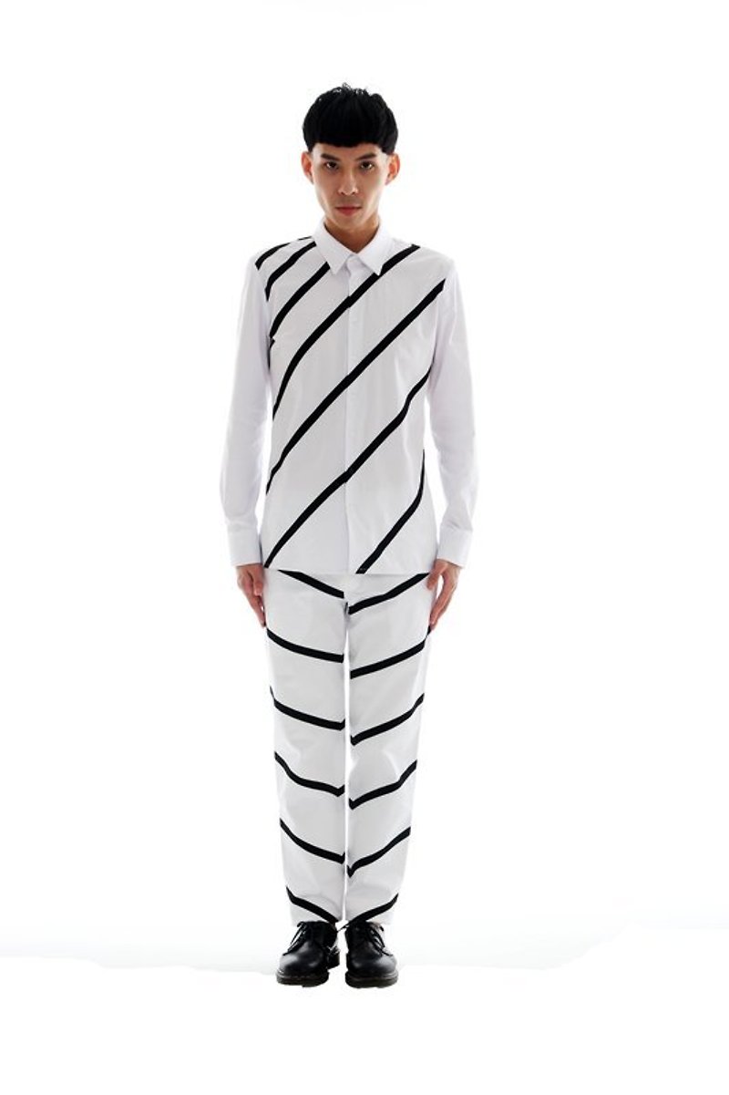 Sevenfold 2013 A/W Ramp gradient line shirt 漸層線條襯衫 - 男裝 恤衫 - 棉．麻 白色