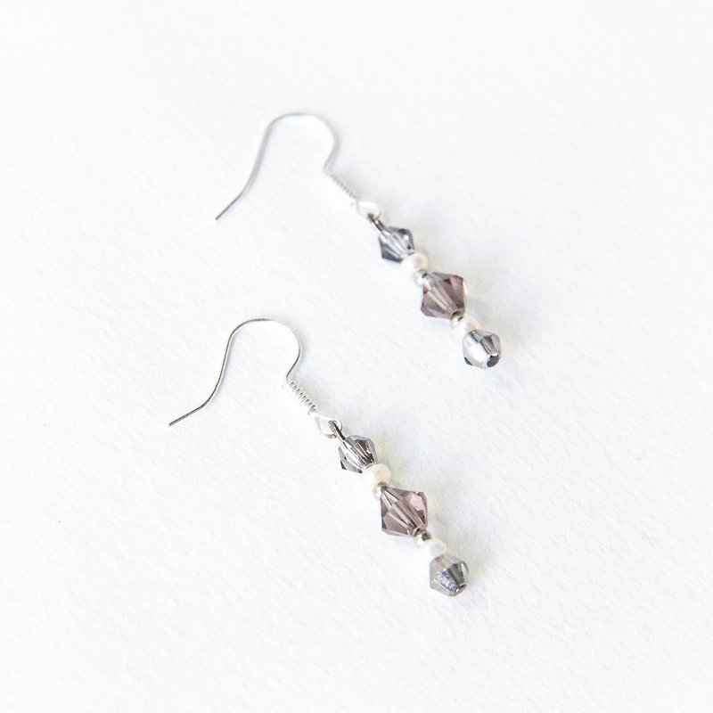 Simple Straight Earrings/ Silver-Pearl Crystal Earrings - Earrings & Clip-ons - Gemstone White
