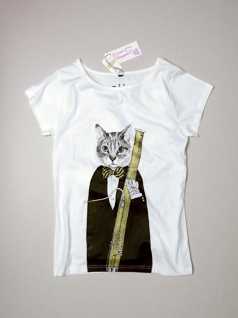 猫ファゴットTシャツ（ブラック+ゴールド） - Tシャツ - コットン・麻 ブラック