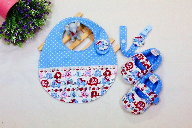 I LOVE elephant shoes + pocket + pacifier chain full moon gift. Full moon gift - Baby Gift Sets - Cotton & Hemp 