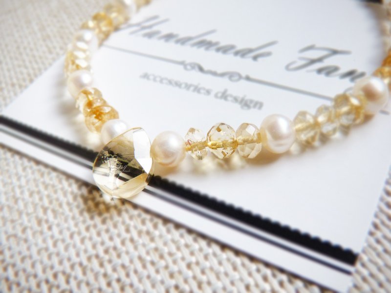 ❖Fang❖ [little] perfectly clear citrine pearl bracelet / F140096 - Bracelets - Gemstone Gold