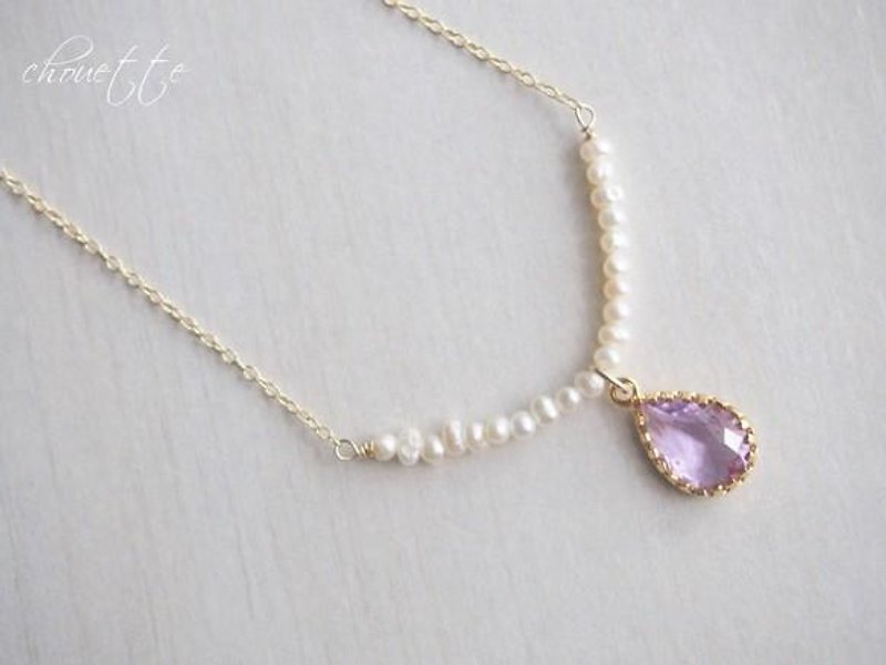 [14kgf] frame glass necklace (lavender) - Necklaces - Other Metals 