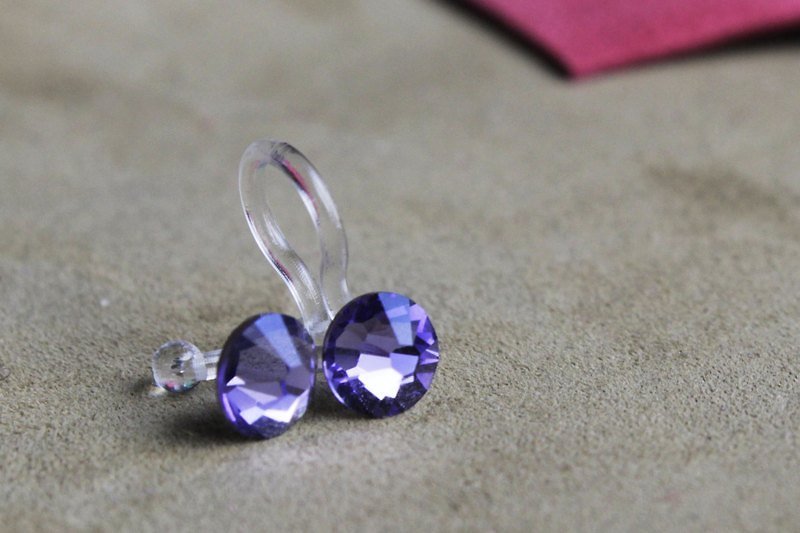 Classical Light | SWAROSVKI simple elegant earrings - purple - Earrings & Clip-ons - Other Materials Purple