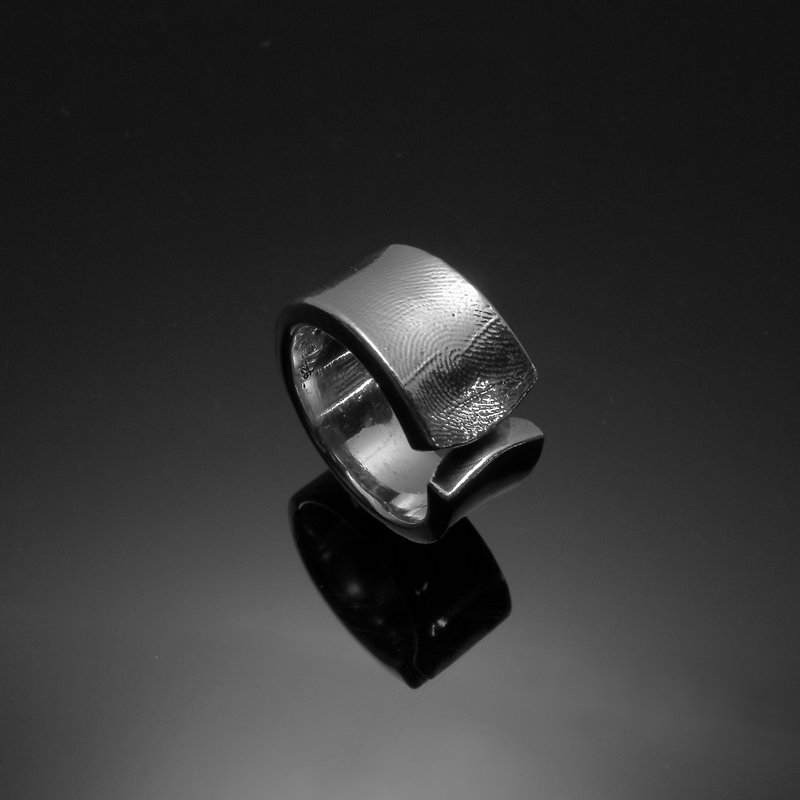 指紋印記系列 / 中性指紋開口戒 / 925銀 / 客製化 - 戒指 - 其他金屬 灰色
