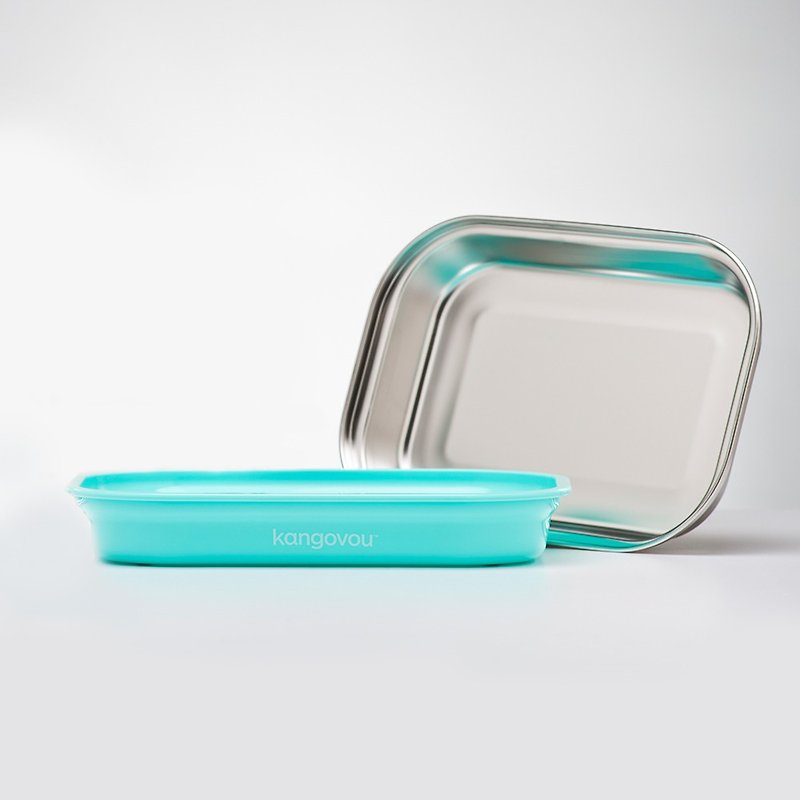 平板餐盤【薄荷綠】-美國 Kangovou小袋鼠不鏽鋼安全餐具 - 兒童餐具/餐盤 - 不鏽鋼 綠色