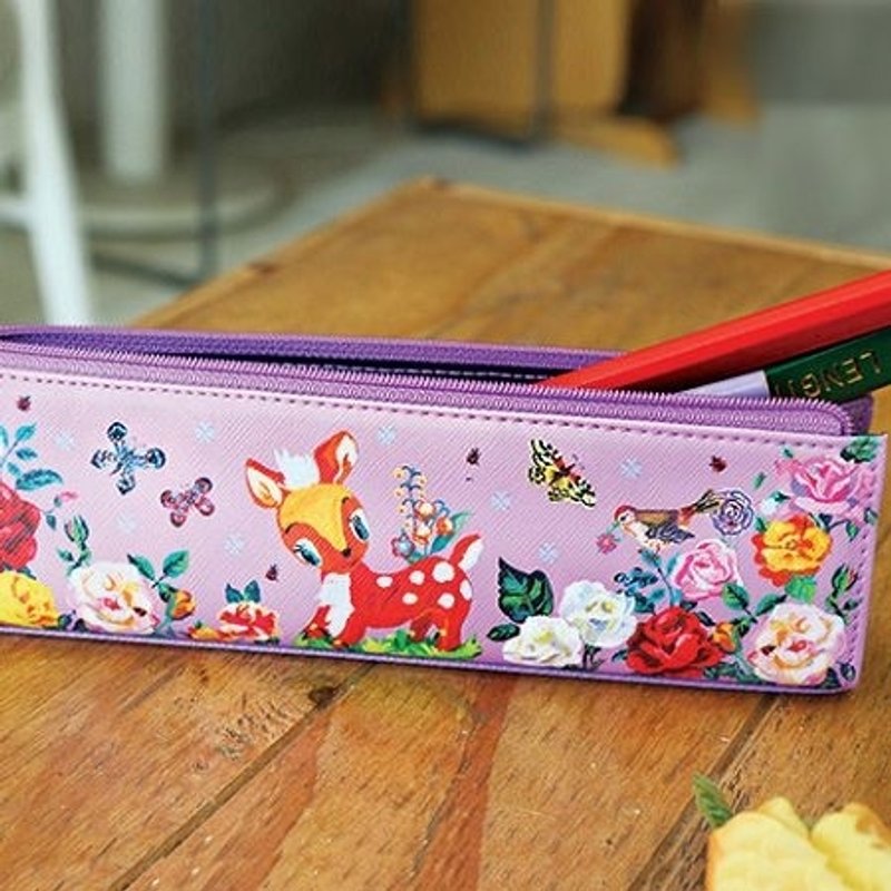 Dessin x 7321 Design-Nathalie Lete fantasy world leather pencil case - deer, 7321-05987 - กล่องดินสอ/ถุงดินสอ - หนังแท้ หลากหลายสี