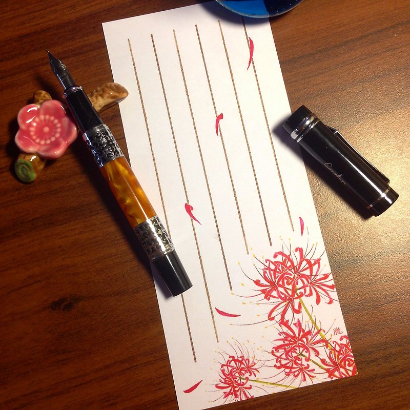 一筆花箋~墨水染畫-曼珠沙華-(一包30張入) - 便條紙/便利貼 - 紙 紅色