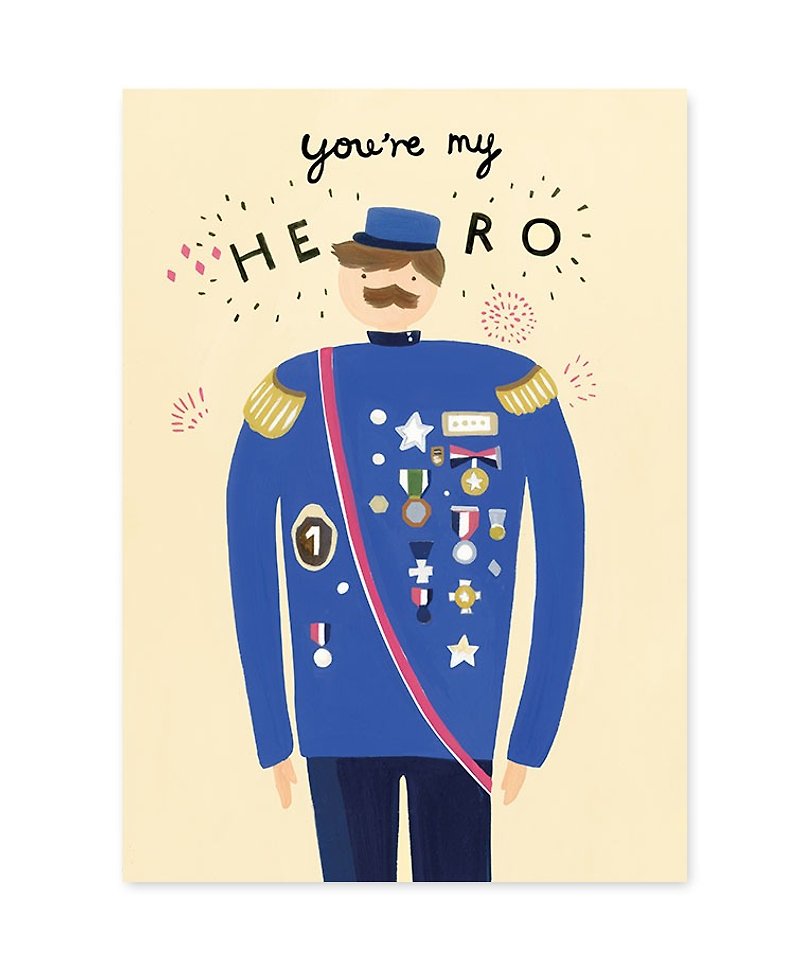 You're My Hero! Illustration Postcard / Card - Cards & Postcards - Paper Blue