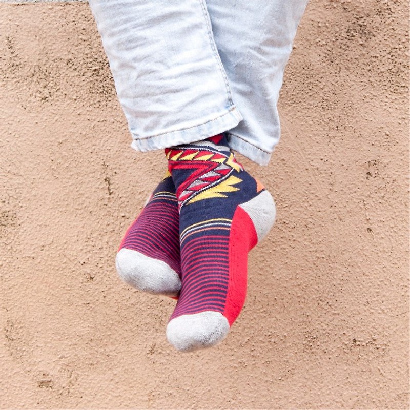精梳棉幾何圖形條紋長襪(男,女) MIT微笑標章認證 - 襪子 - 其他材質 紅色